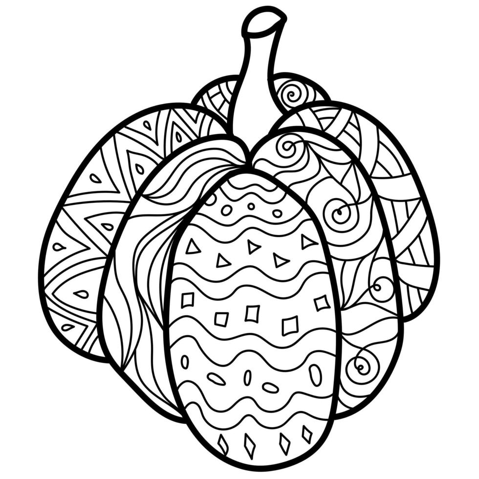 calabaza ancha con patrones de fantasía, página para colorear ornamentada para acción de gracias o halloween vector