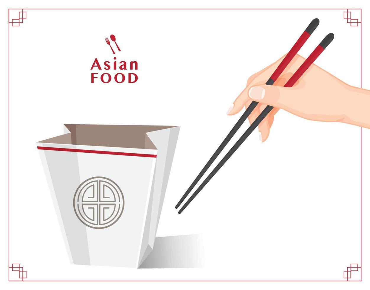 Asian food take away box, Take away box noodles, Vector illustration