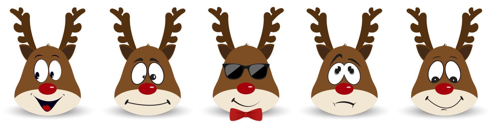 Happy New Year and Merry Christmas Set of fun and emotional Christmas deers vector