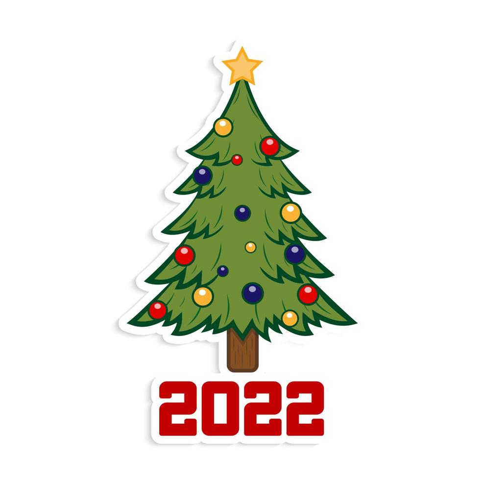 Happy New Year and Merry Christmas Christmas tree on the white background Holiday sticker vector