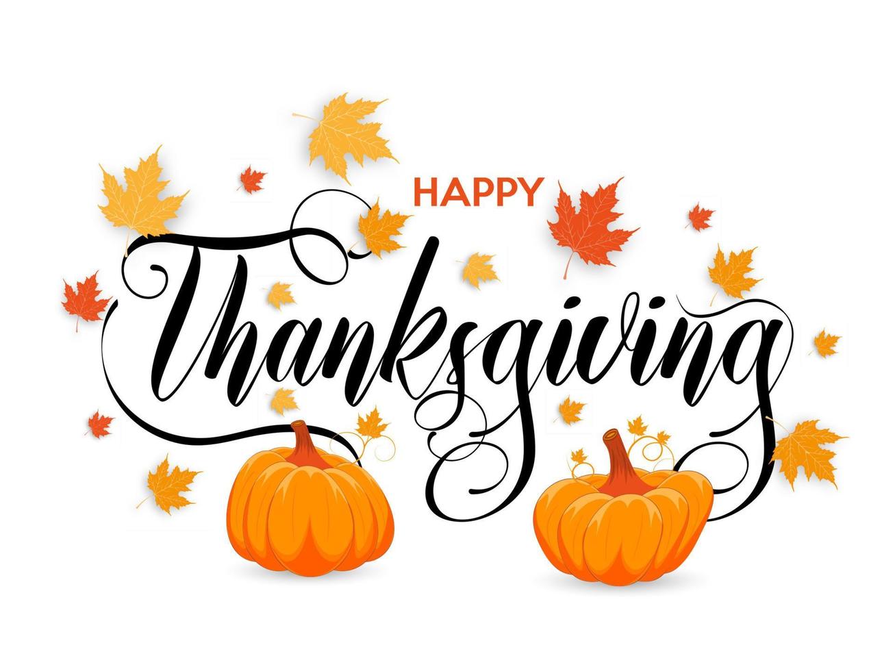 Happy Thanksgiving poster with pumpkins and maple leaves Greeting card for the Thanksgiving day vector