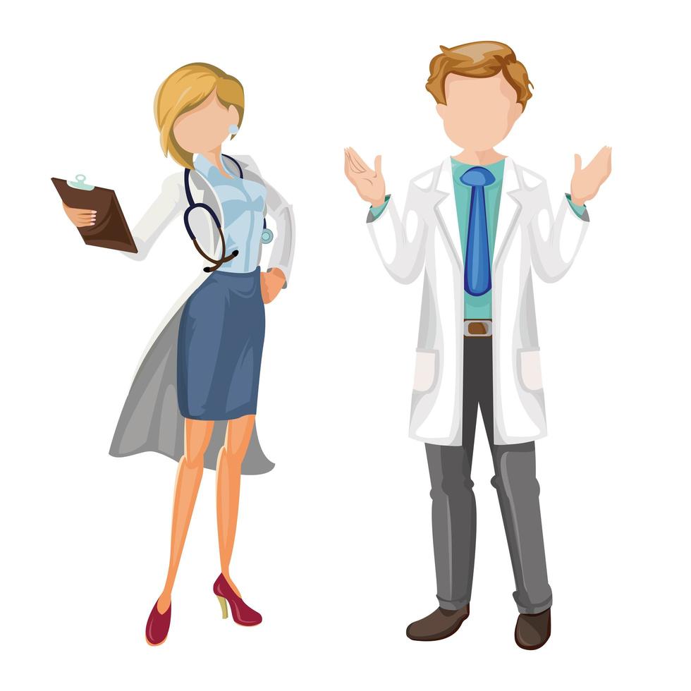 Man and woman doctor, nurse or orderly on a white background, treatment of diseases and viruses - Vector