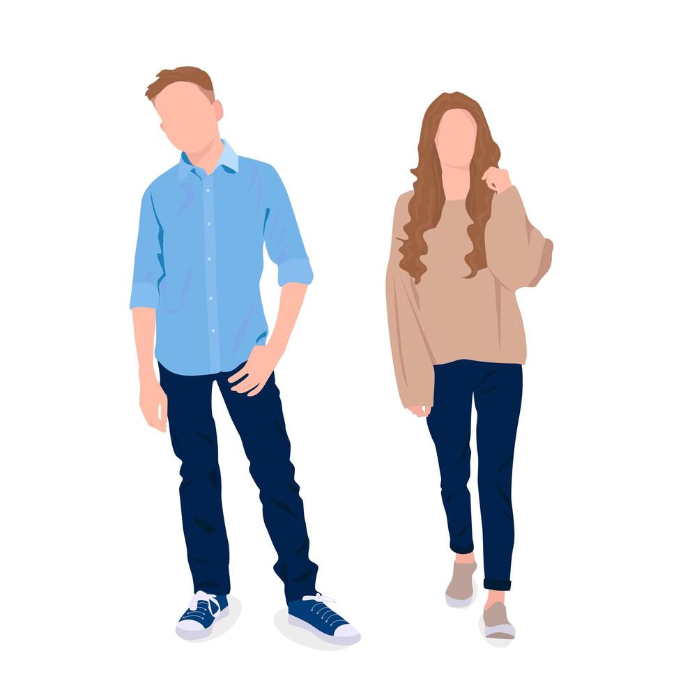 Stylishly dressed boy and teenage girl on a white background - Vector
