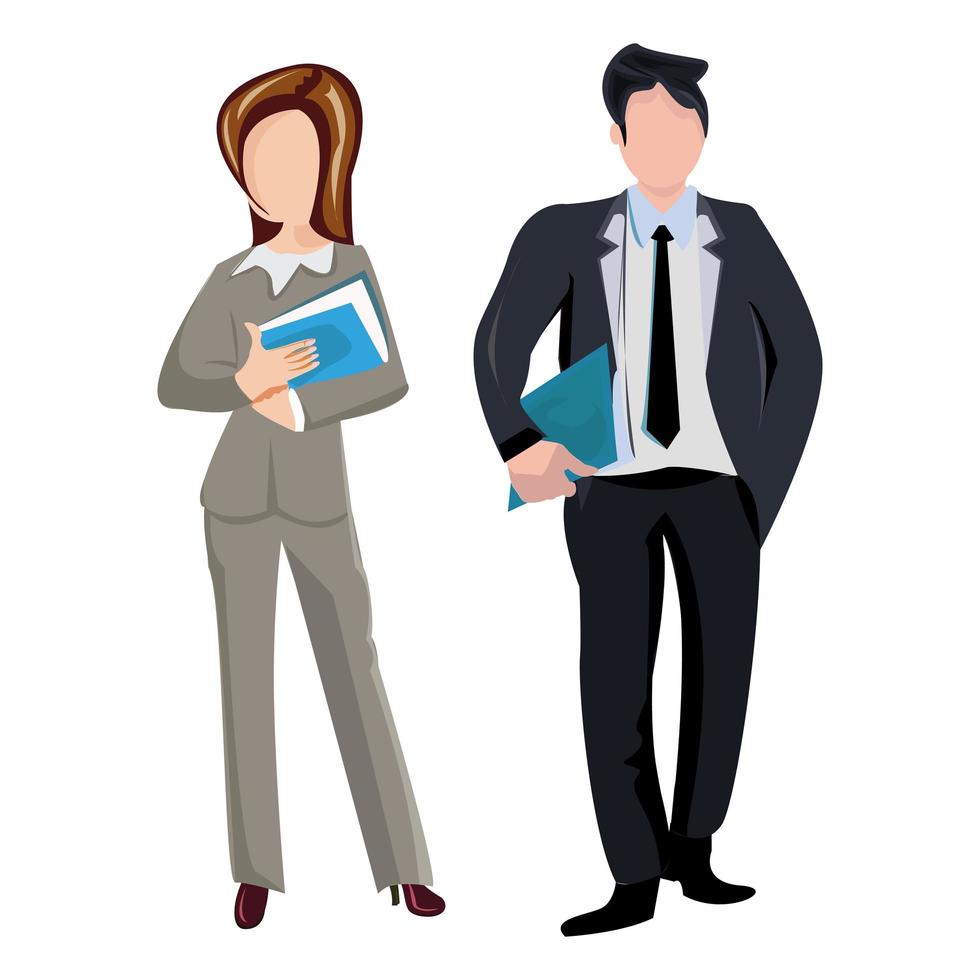 Businessman and businesswoman in strict clothes for negotiations on a white background - Vector