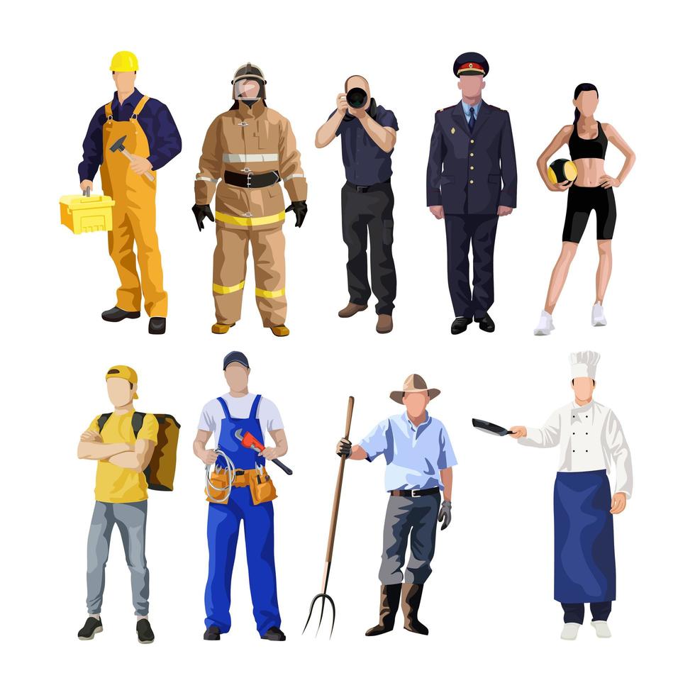 Set of 9 pcs people of different professions on a white background - Vector