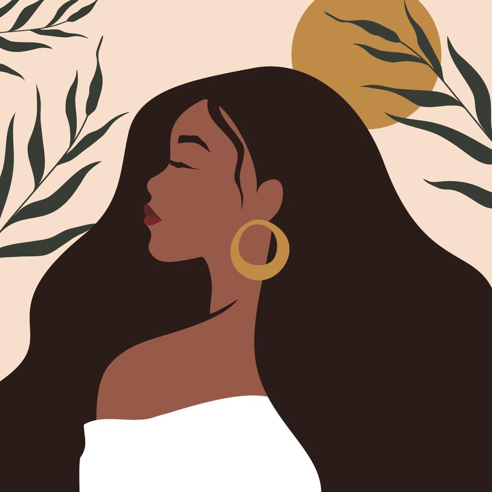 Hand drawn vector abstract flat graphic contemporary aesthetic fashion illustration with bohemian