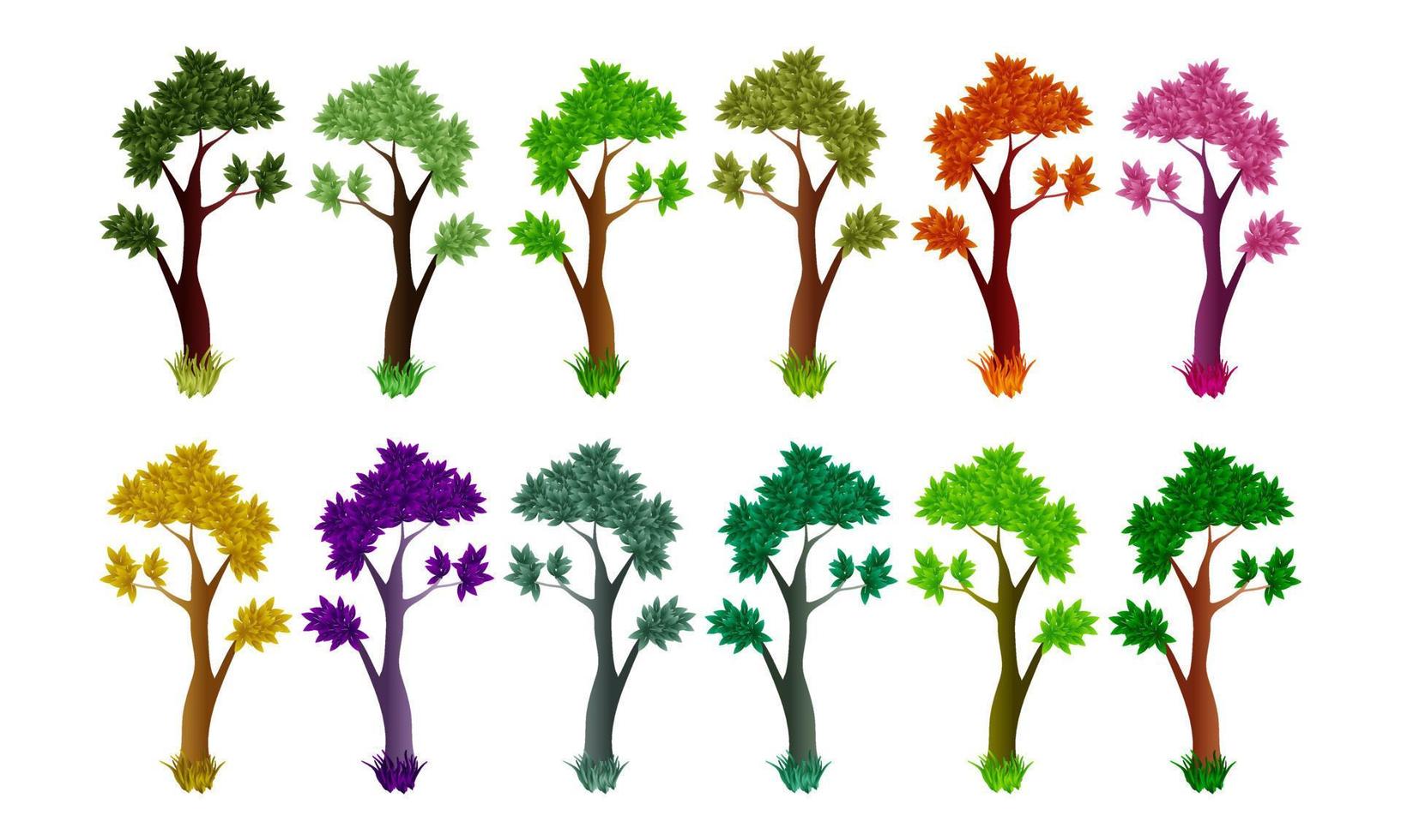 Conjunto de árbol colorido aislado en un fondo blanco, ilustración vectorial vector