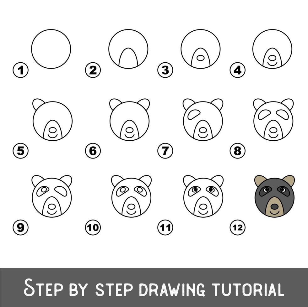 juego para niños para desarrollar habilidades de dibujo con un nivel de juego fácil para niños en edad preescolar, tutorial educativo de dibujo para cara de oso vector