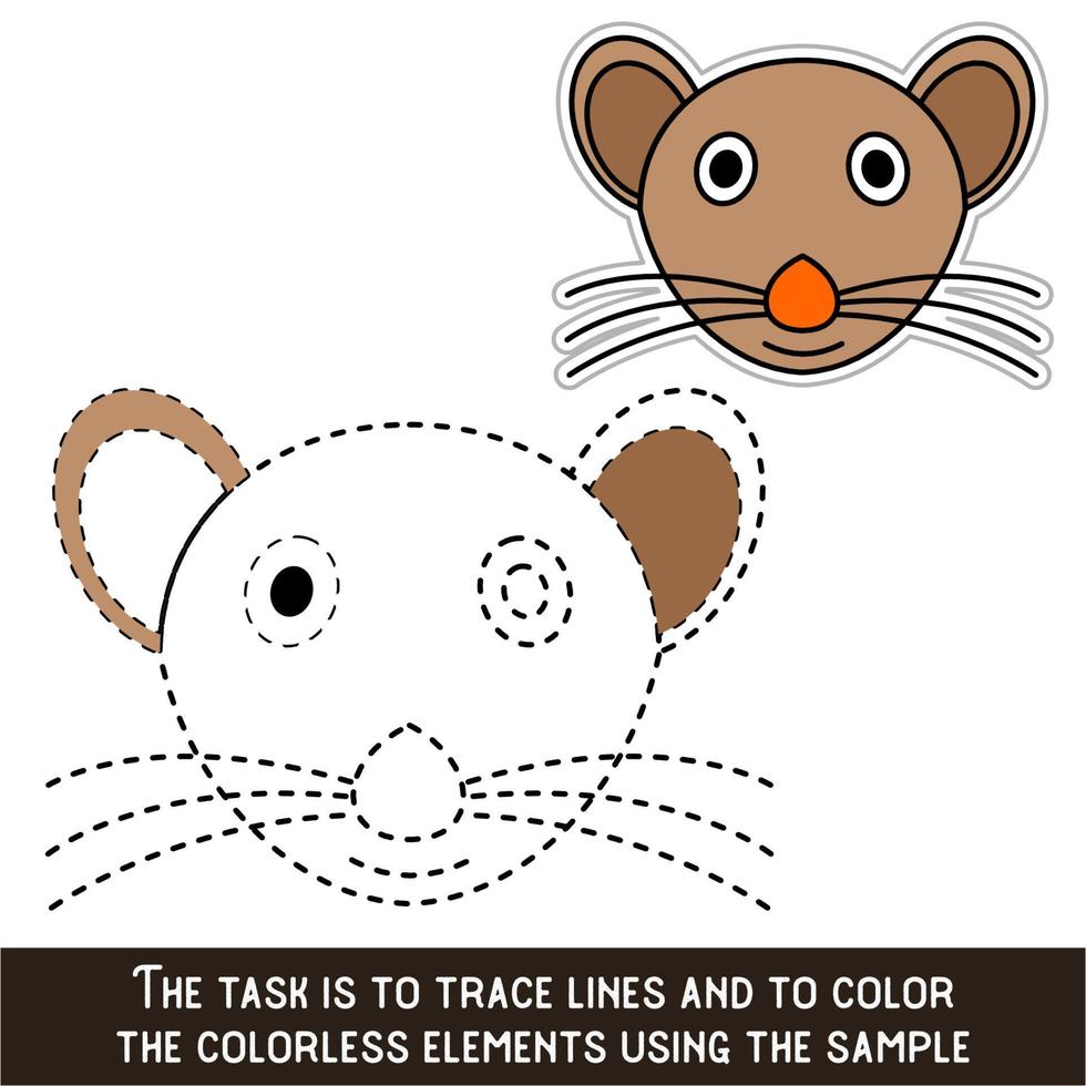 Color Mouse Face. Restore dashed lines. Color the picture elements. Page to be color fragments. vector