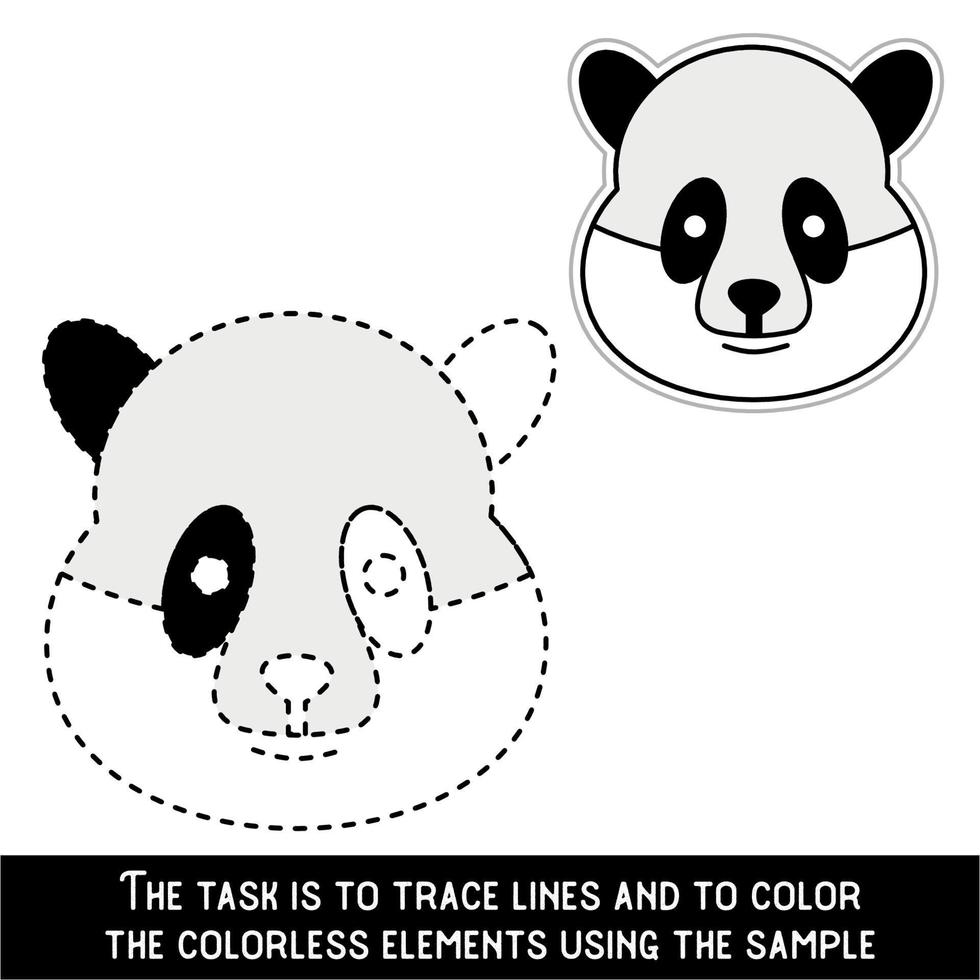 Color Panda Face. Restore dashed lines. Color the picture elements. Page to be color fragments. vector