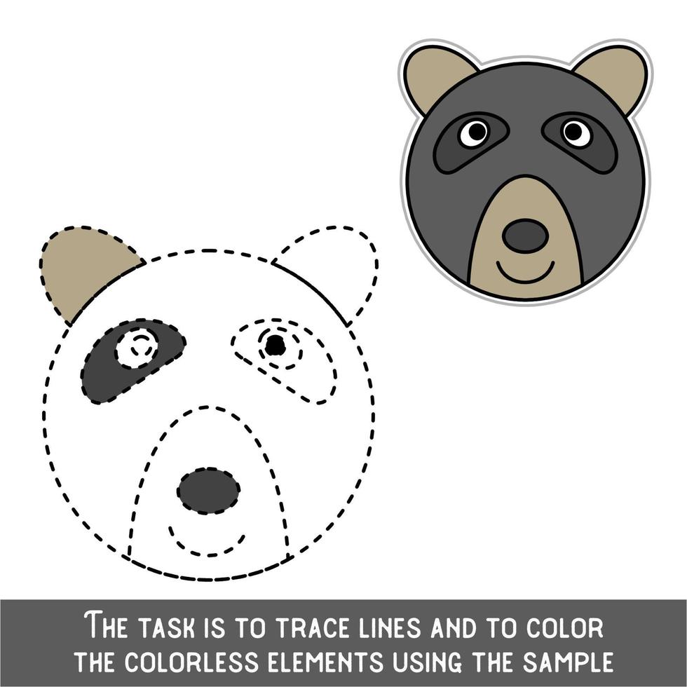 Color Bear Face. Restore dashed lines. Color the picture elements. Page to be color fragments. vector