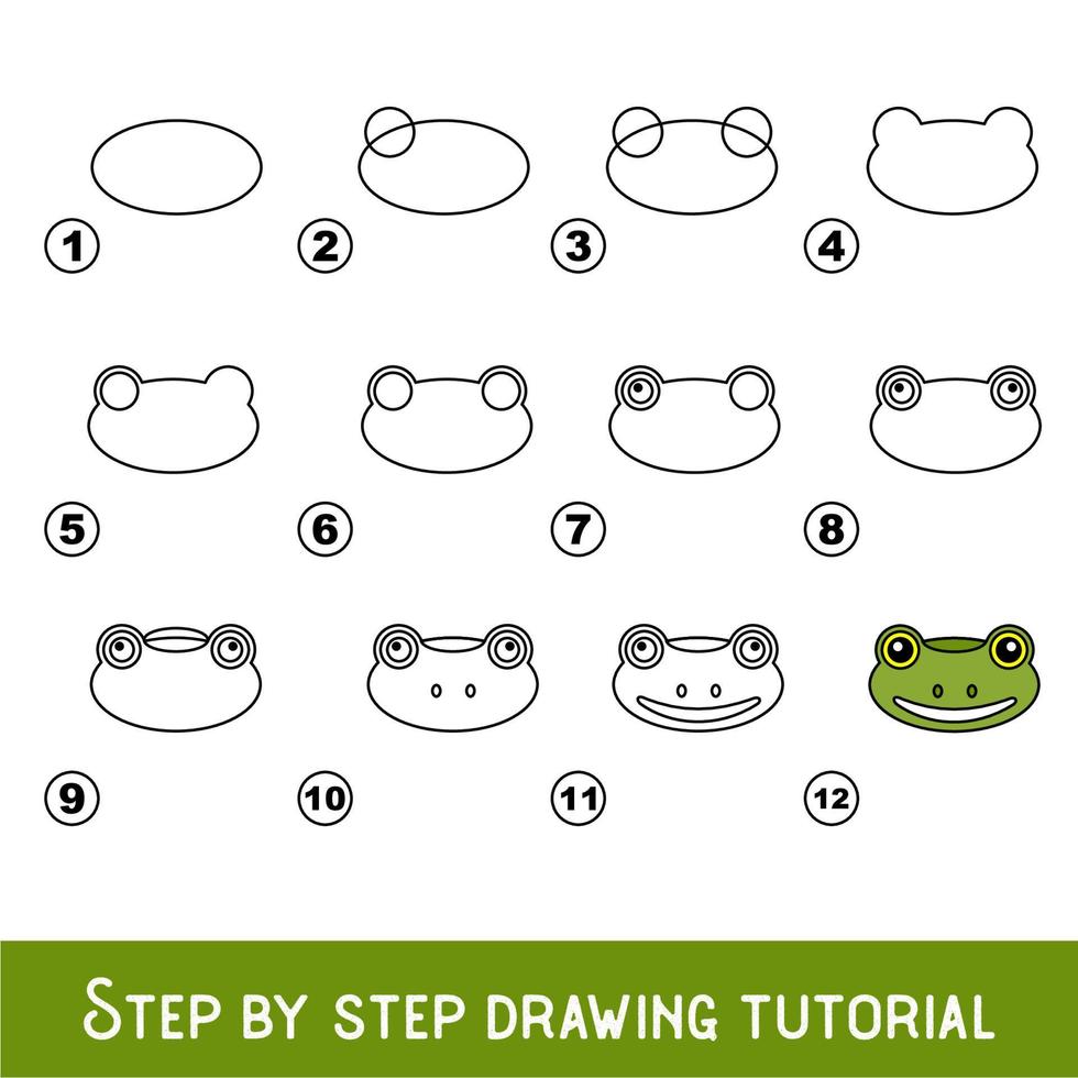 Kid game to develop drawing skill with easy gaming level for preschool kids, drawing educational tutorial for Frog Face vector