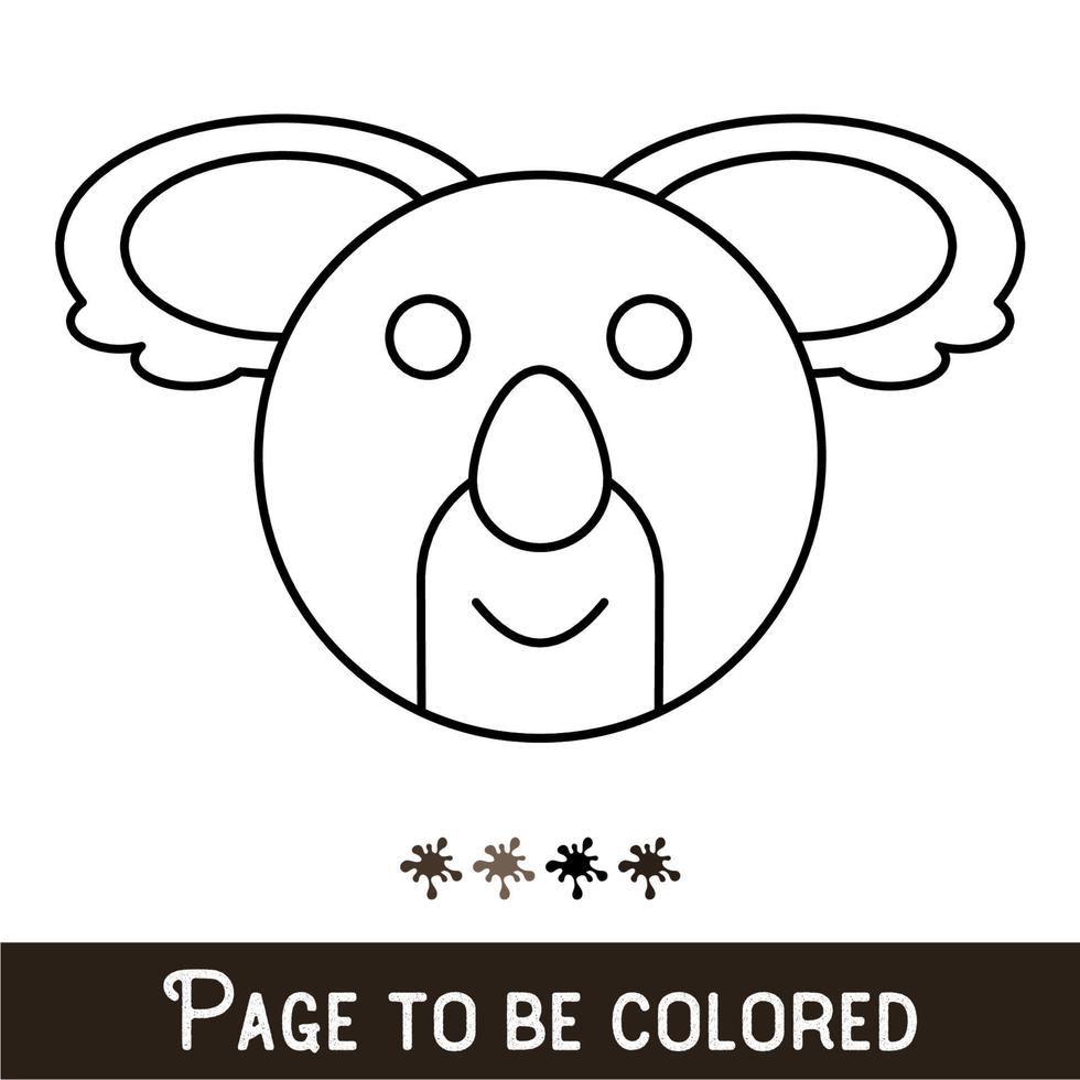 cara divertida de koala para colorear, el libro para colorear para niños en edad preescolar con nivel de juego educativo fácil, medio. vector