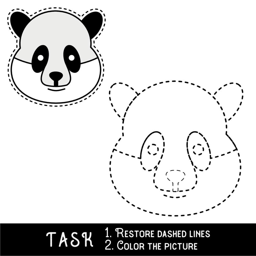 Drawing worksheet for preschool kids with easy gaming level of difficulty, simple educational game for kids one line tracing of Panda Face. vector