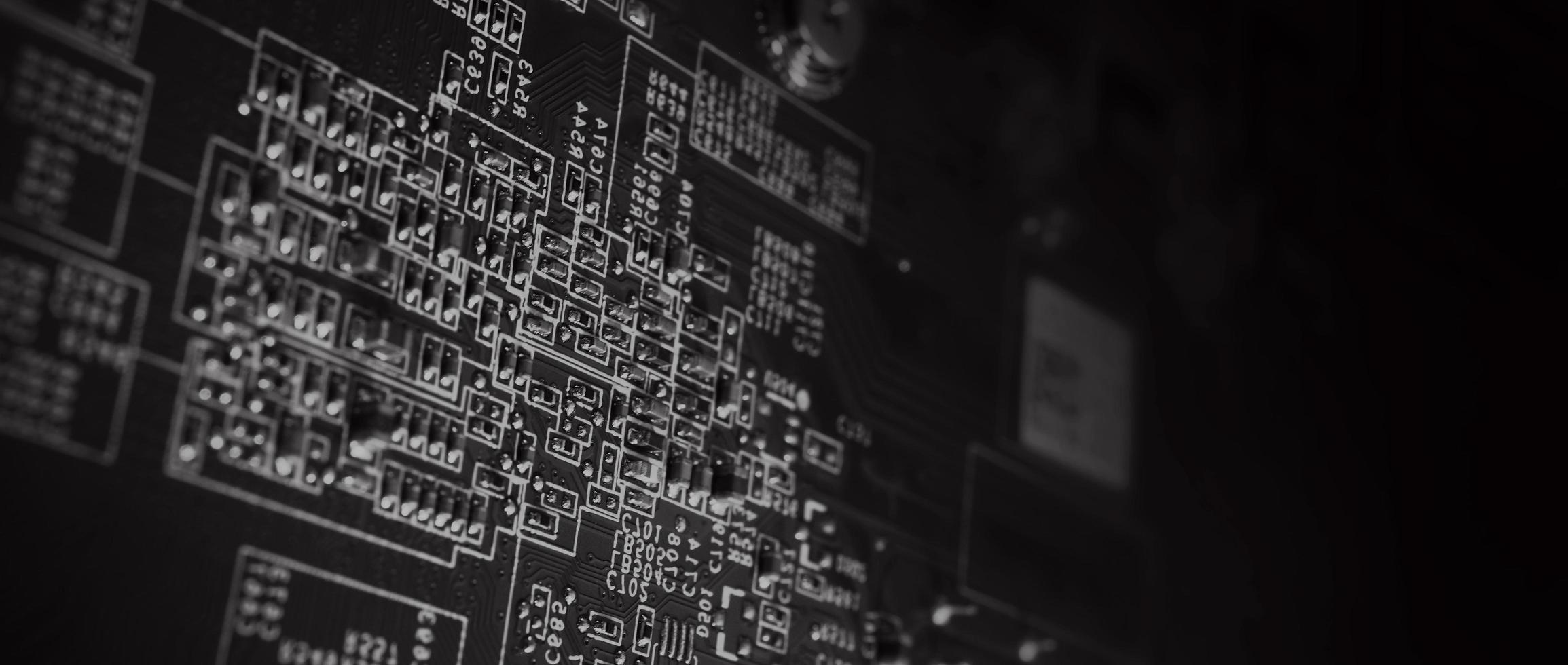 Semiconductor. cpu chip located on the green motherboard of the computer. photo