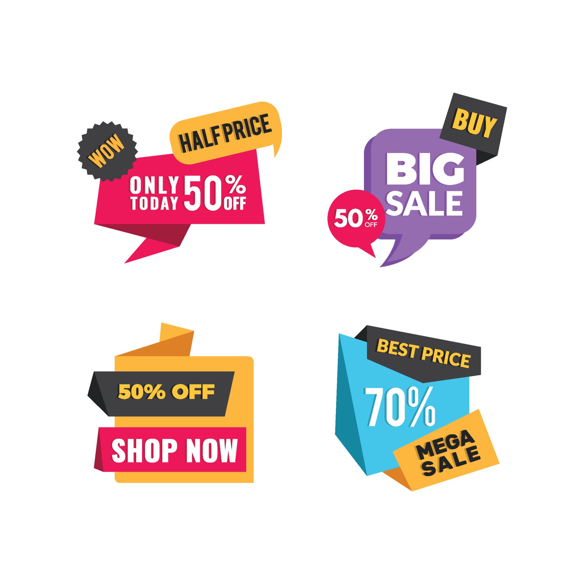 Discount tags product ads special offer labels low prices ...