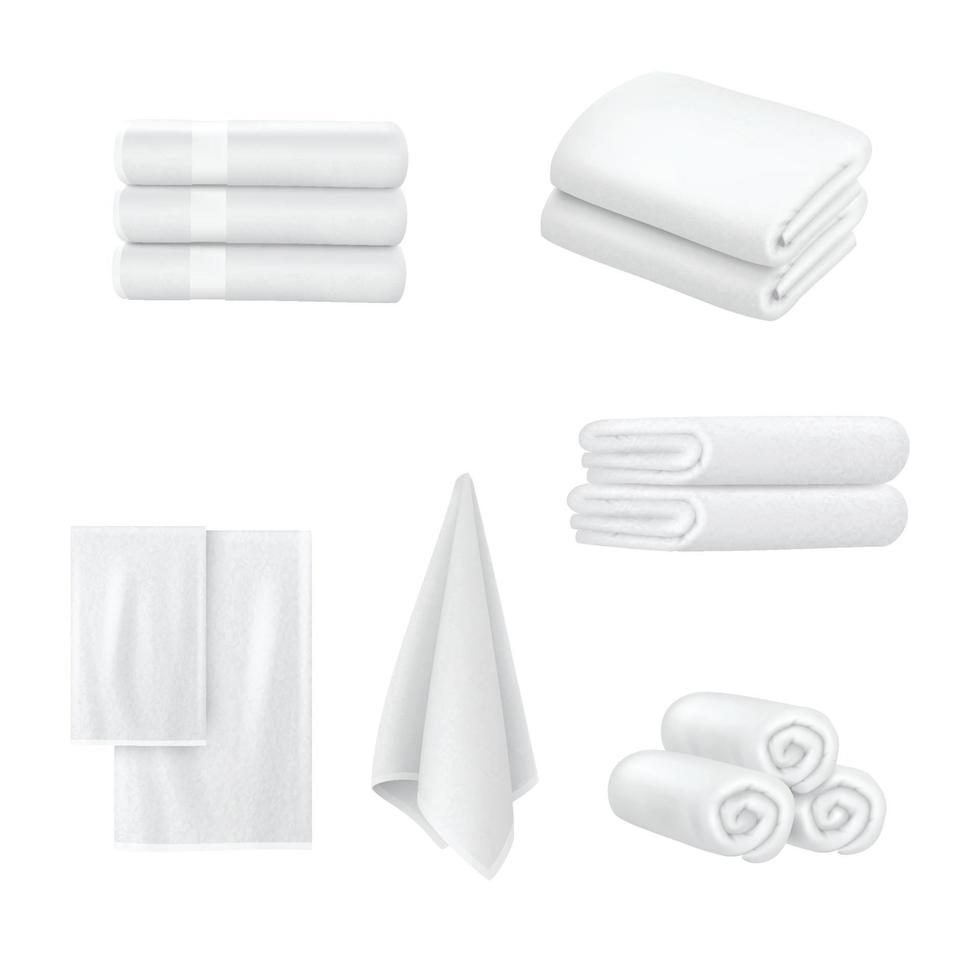 pila de toallas artículos textiles de hotel de lujo baño centro deportivo spa artículos de higiene toallas blancas colección de vectores pila de telas realistas paño suave y esponjoso ilustración apilada