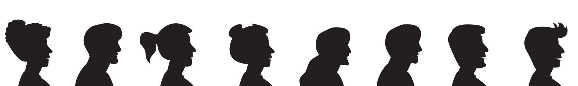 Group young people. Profile silhouette faces boys and girls set  for stock vector