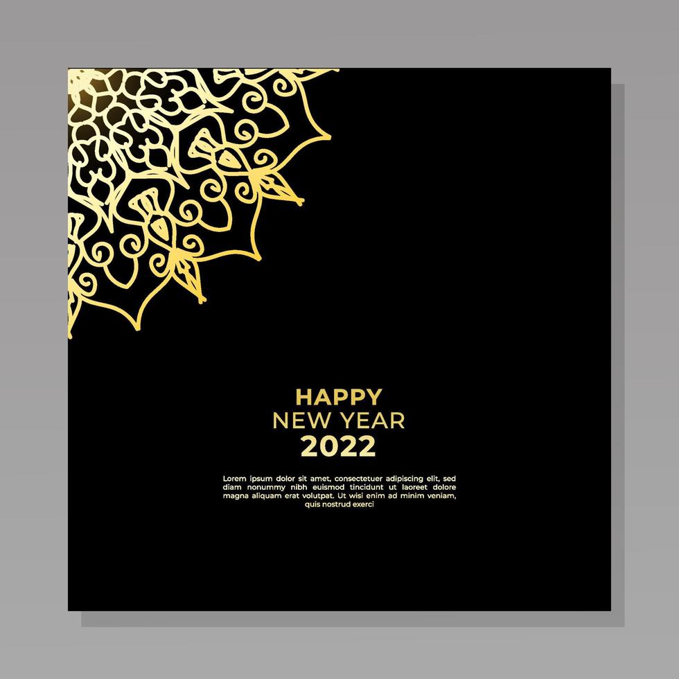 feliz año nuevo 2022 plantilla con mandala vector