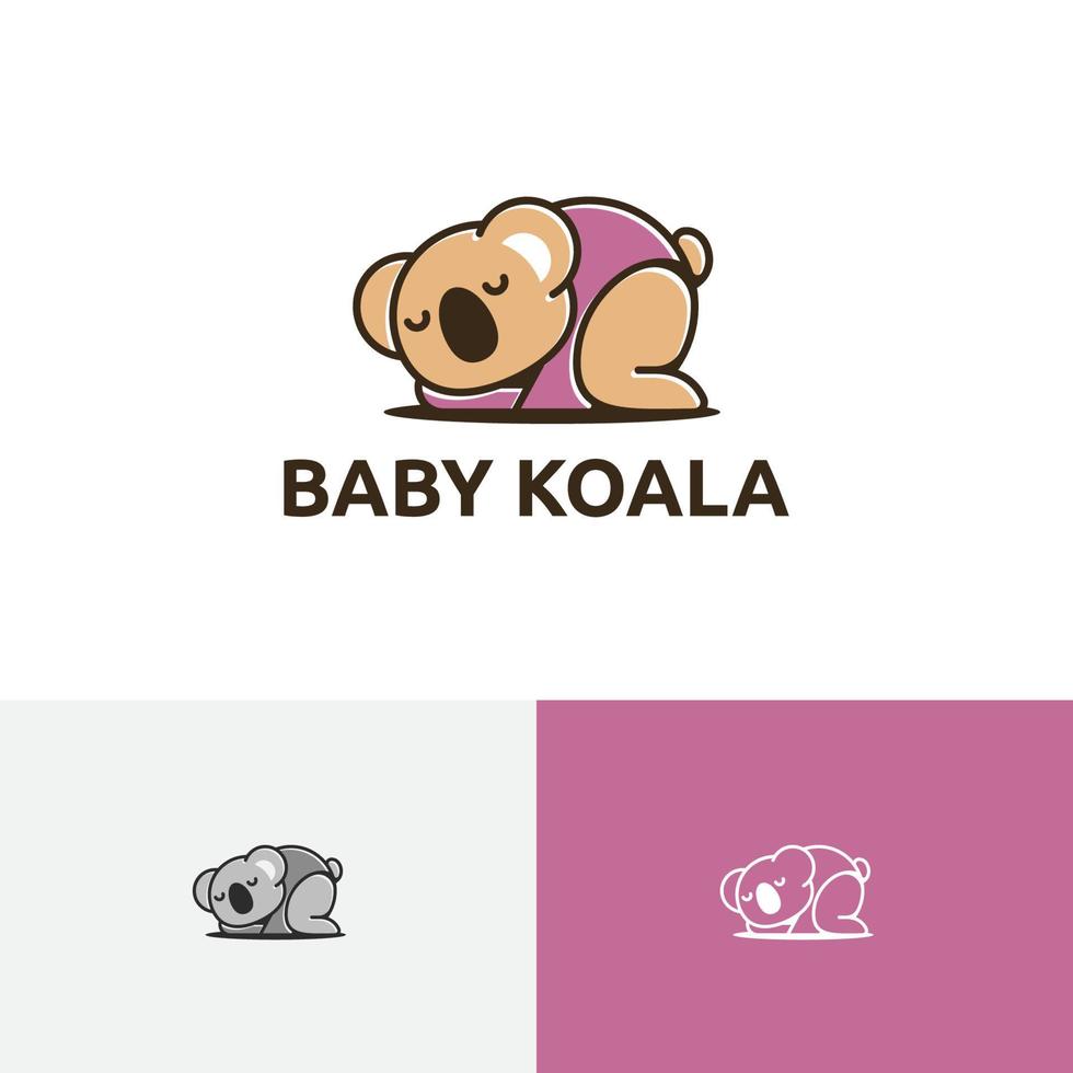 adorable lindo bebé koala niño durmiendo niños logo vector