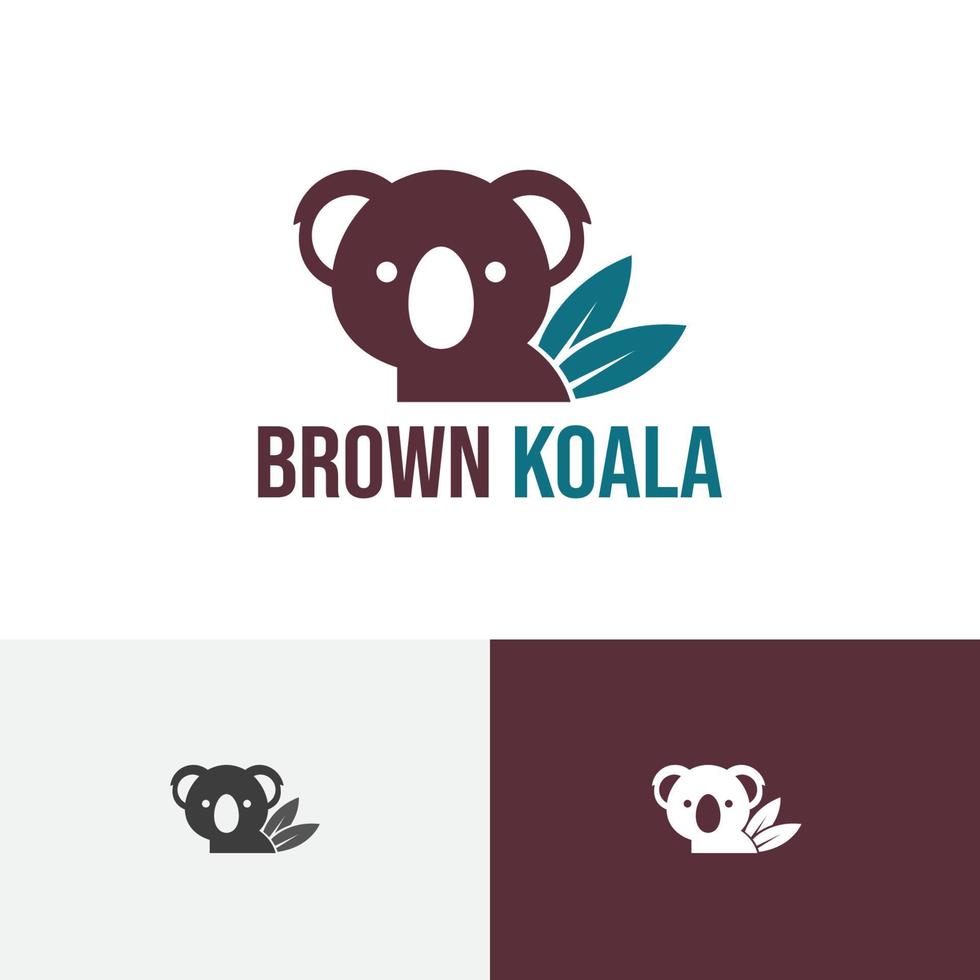 lindo koala hoja de eucalipto marsupial animal zoológico naturaleza logos vector