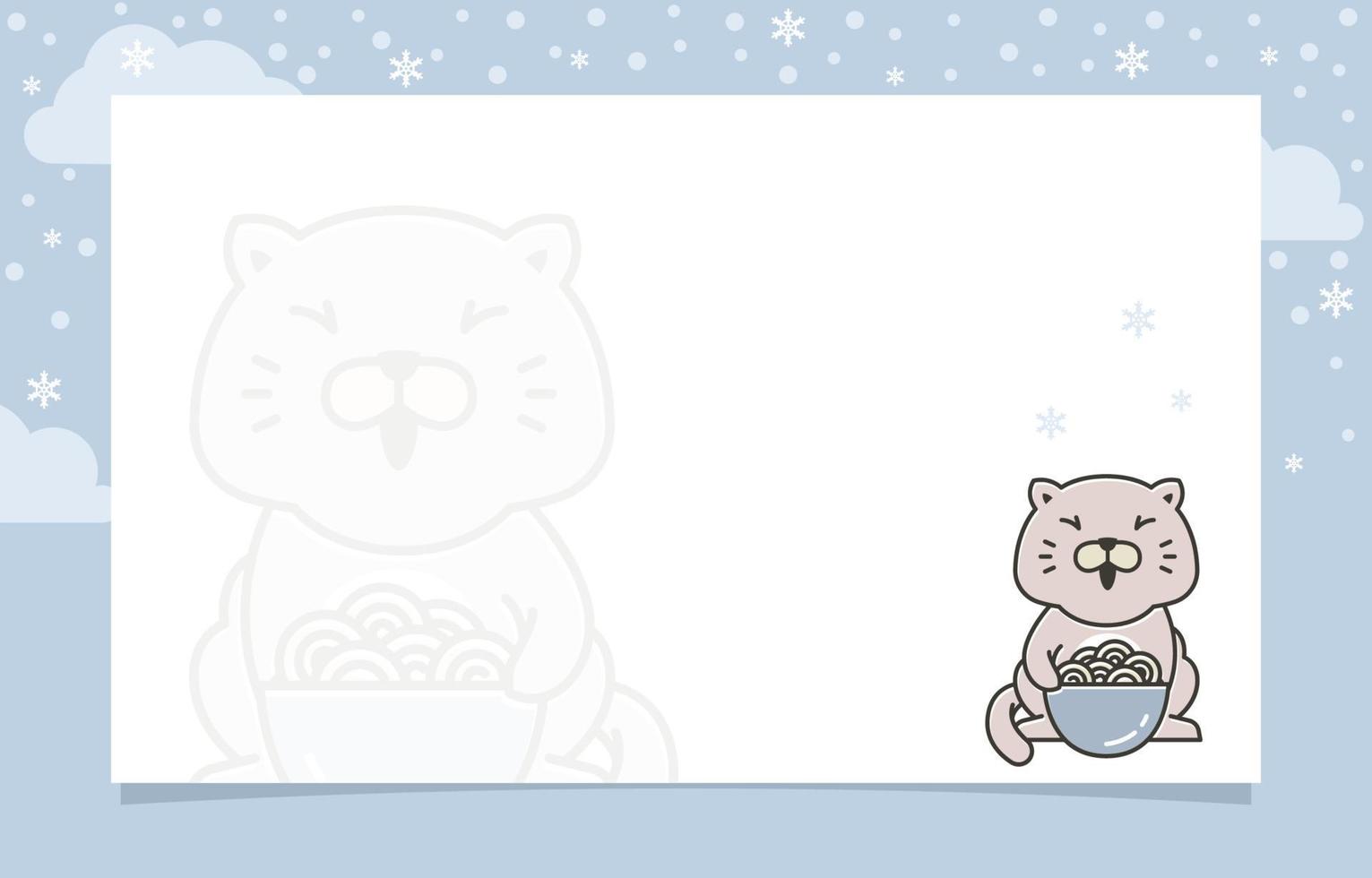 Cat Eating Winter Snowflake Holiday Invitation Card Frame Background Template vector