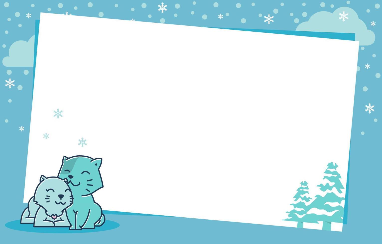 Cat Couple Pine Tree Winter Snowflake Holiday Card Frame Background Template vector
