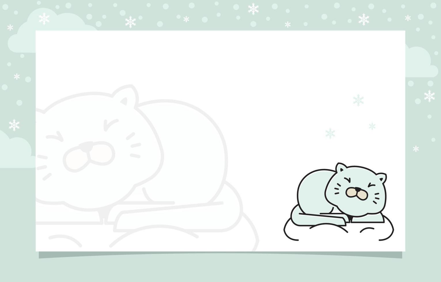 Cat Sleeping Winter Snowflake Holiday Invitation Card Frame Background Template vector