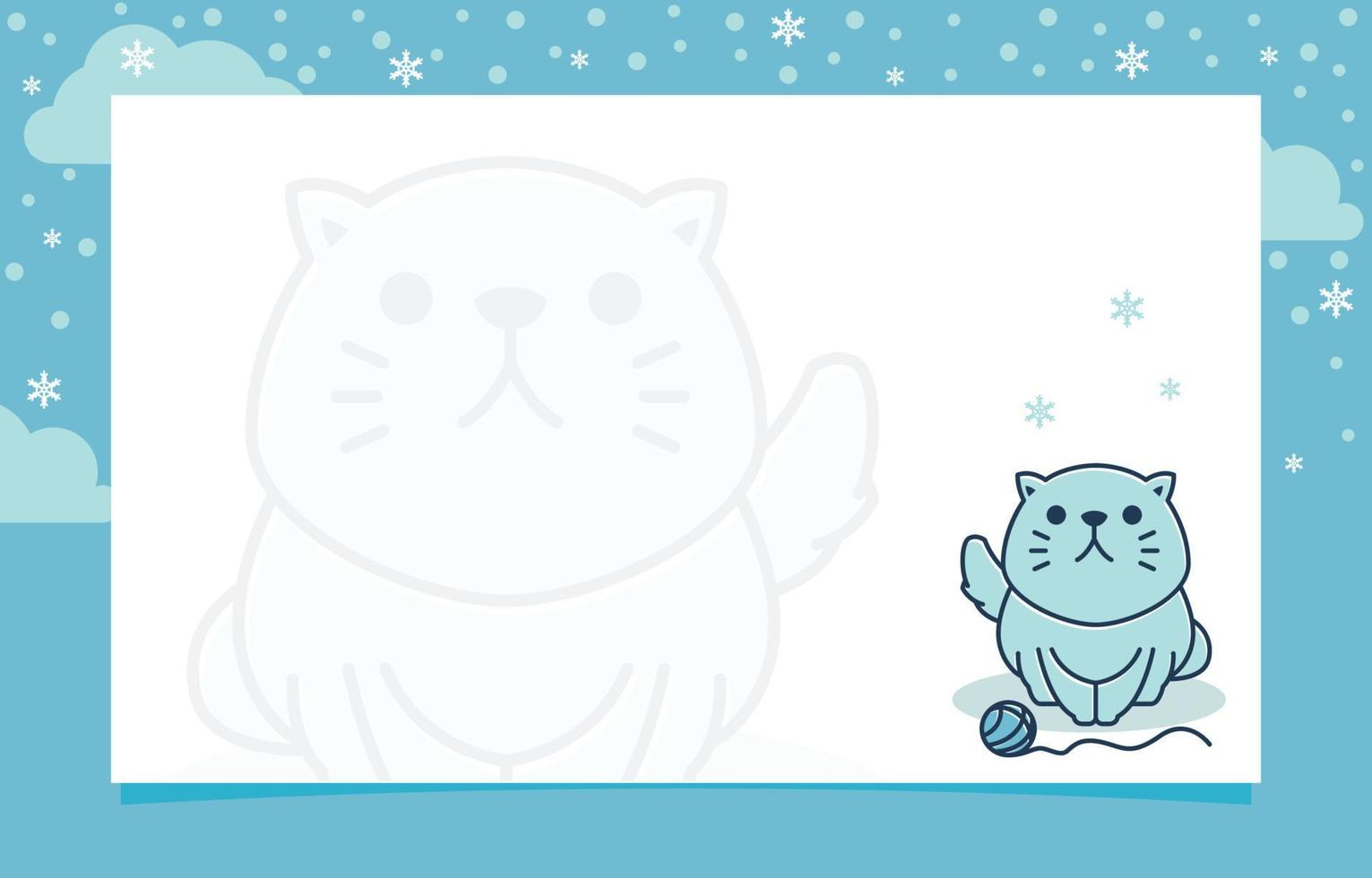 Cat Yarn Winter Snowflake Holiday Invitation Card Frame Background Template vector