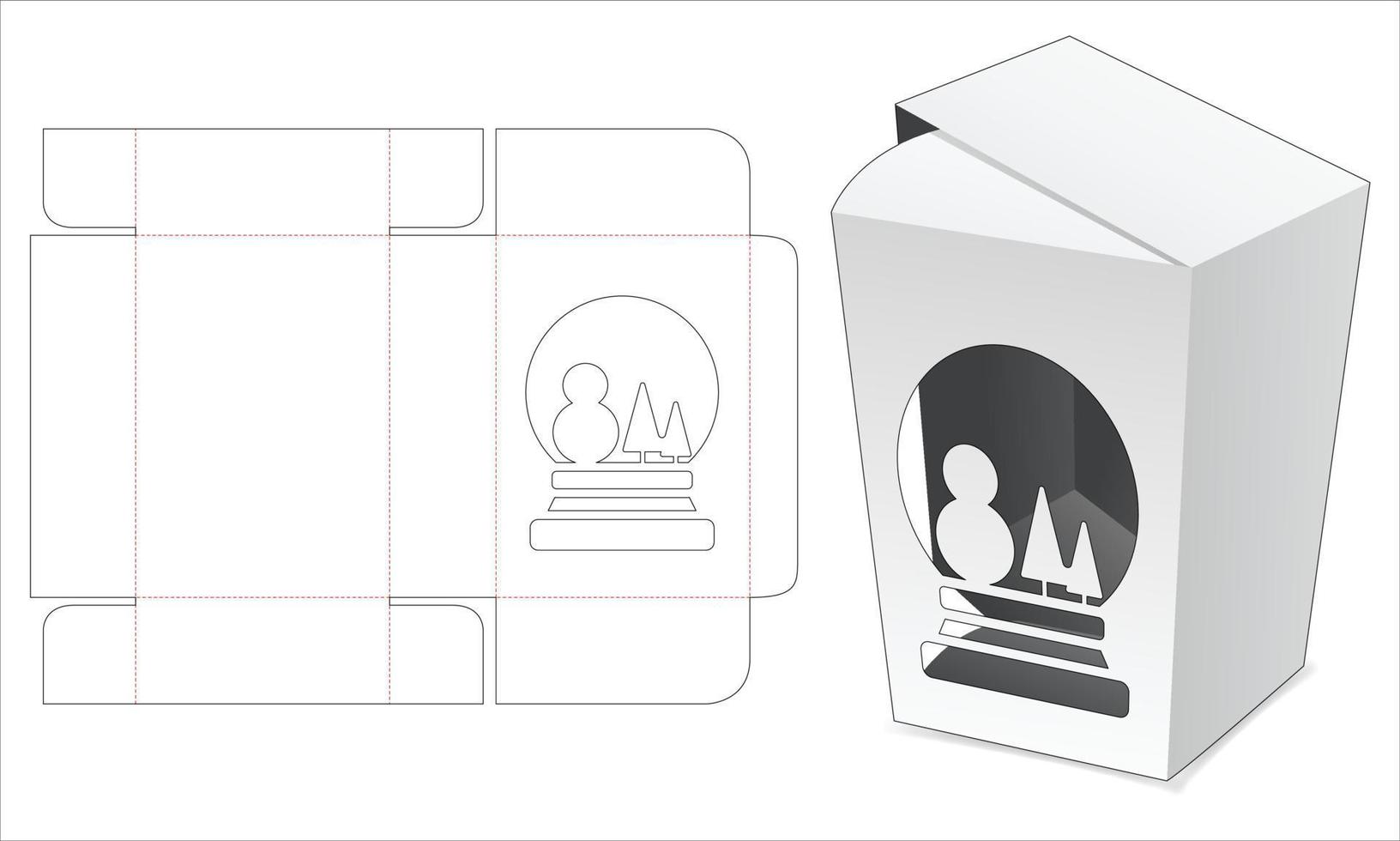 caja plegable con plantilla troquelada de ventana de globo de nieve vector