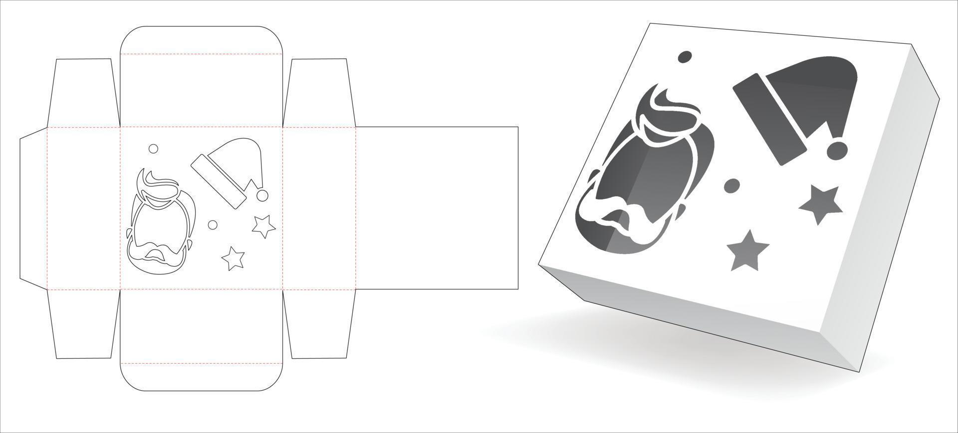 Box with Santa Claus window die cut template vector