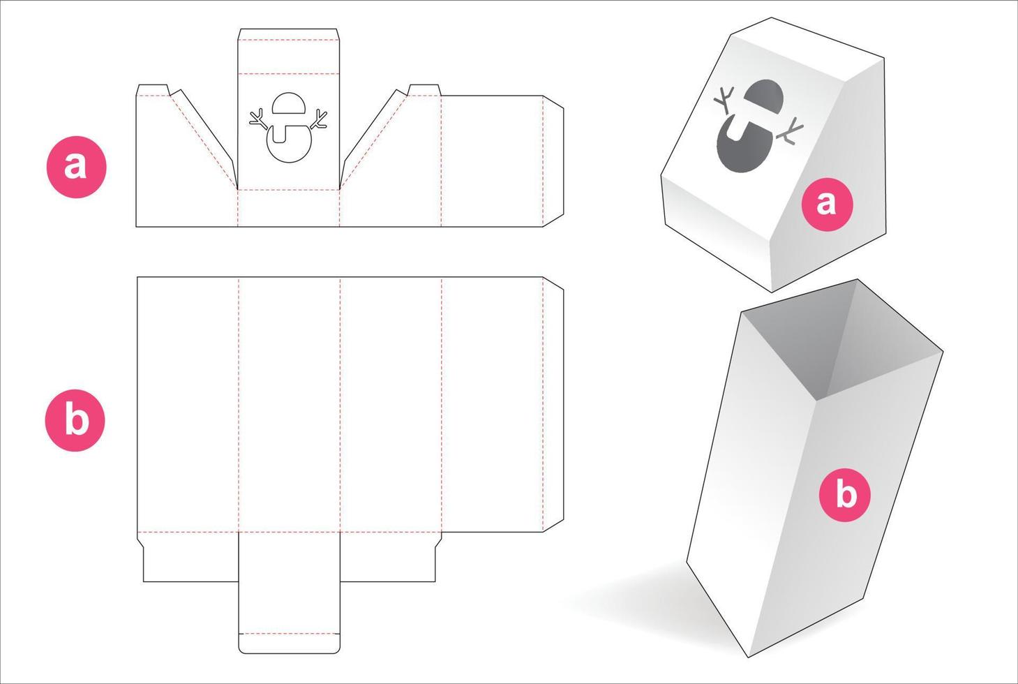 Box and chamfered cover with snonman window die cut template vector