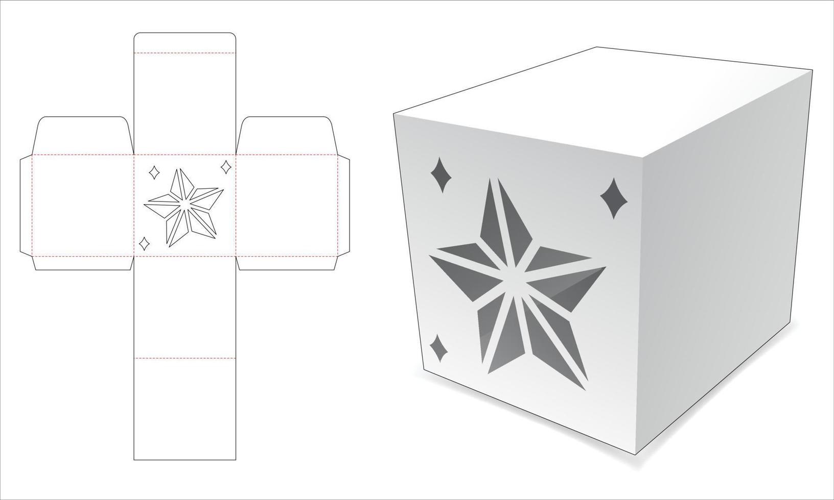 Square box with Christmas star window die cut template vector