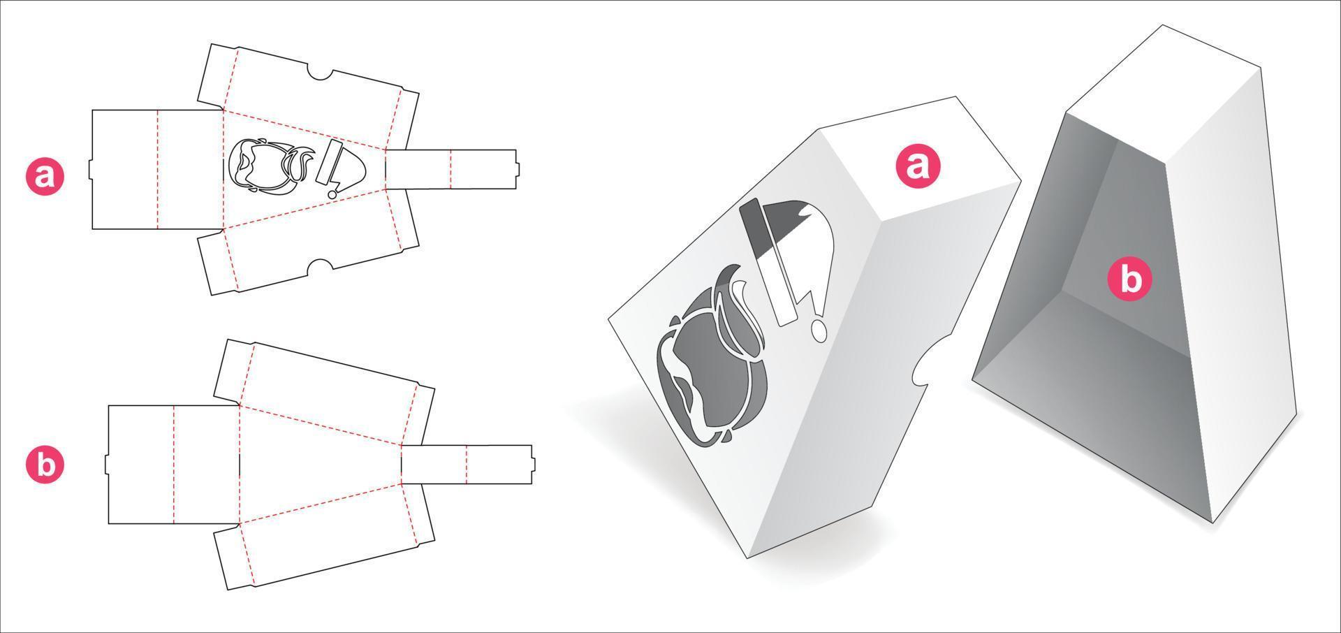 caja triangular y cubierta con plantilla troquelada de ventana de santa claus vector