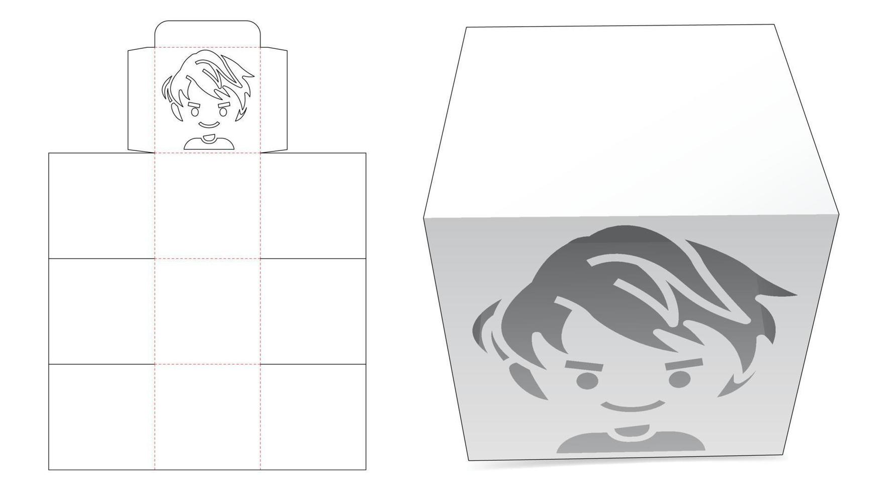 Cup cake box with man cartoon window die cut template vector