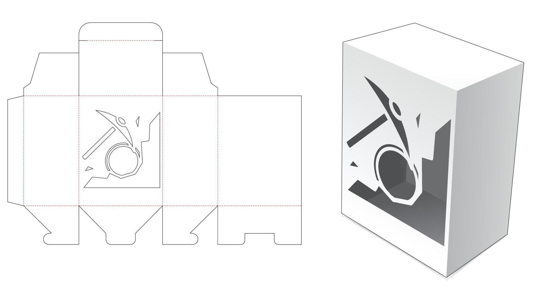 Caja con plantilla troquelada de ventana de minería criptográfica vector