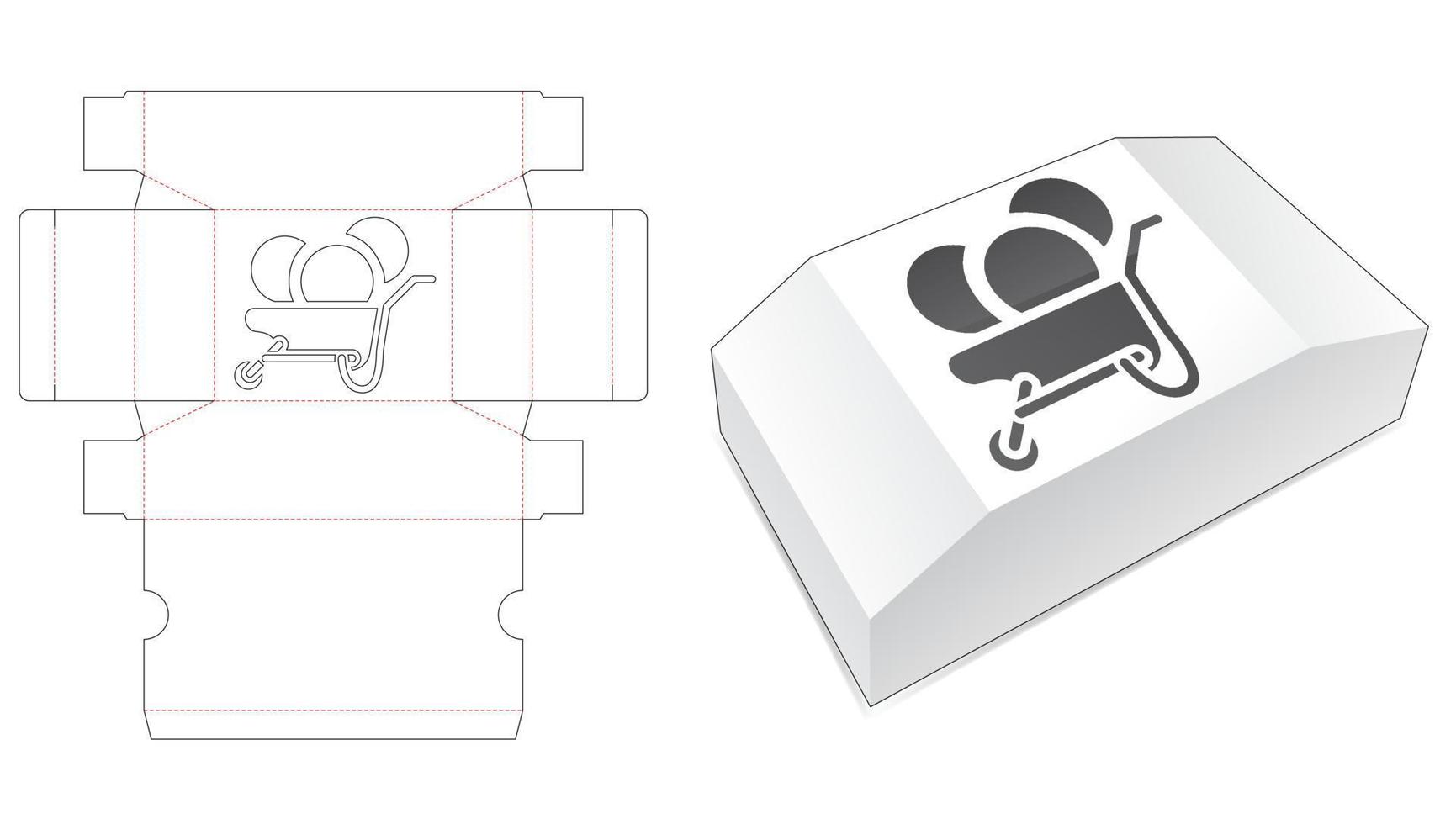 caja en forma de cofre con plantilla troquelada de ventana de carro de cripto mina vector