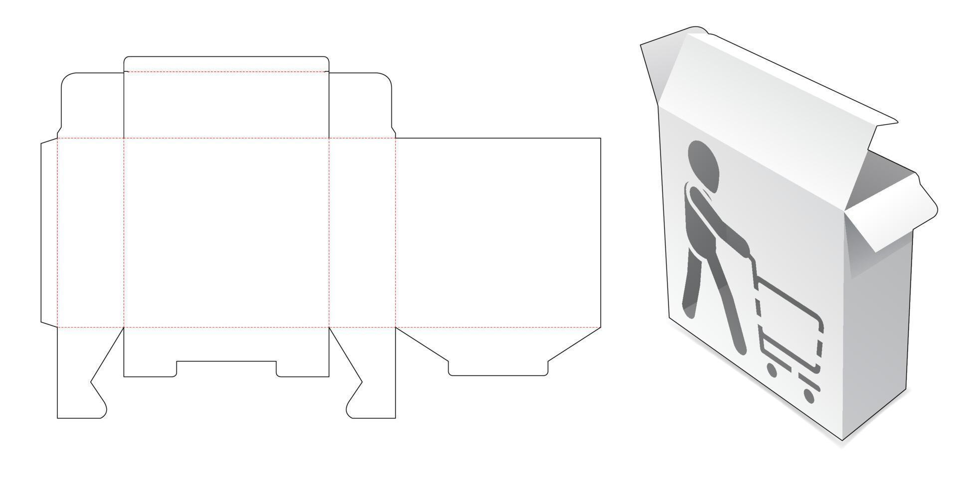 Caja de embalaje con plantilla troquelada de ventana de icono de hombre de compras vector