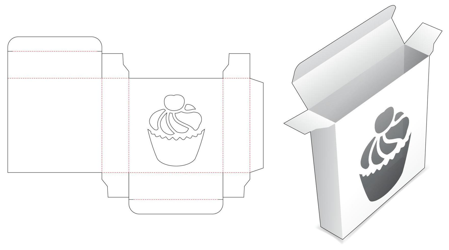 Tin box with cup cake window die cut template vector