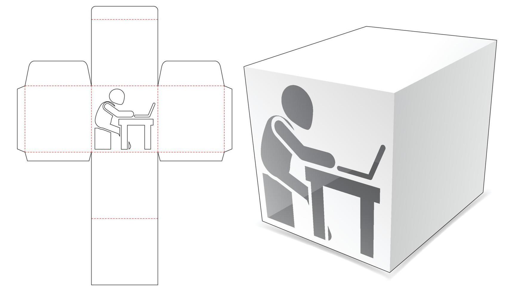 Caja cuadrada con plantilla troquelada de ventana de hombre trabajador vector