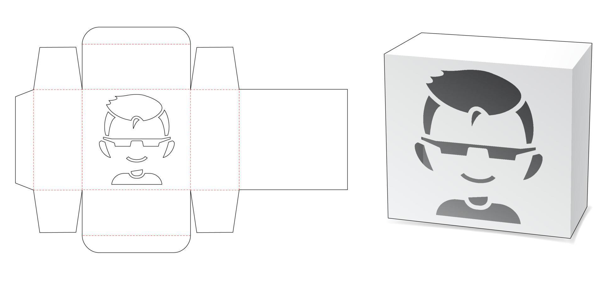 mini caja con taza plantilla de troquelado de ventana de niño inteligente vector
