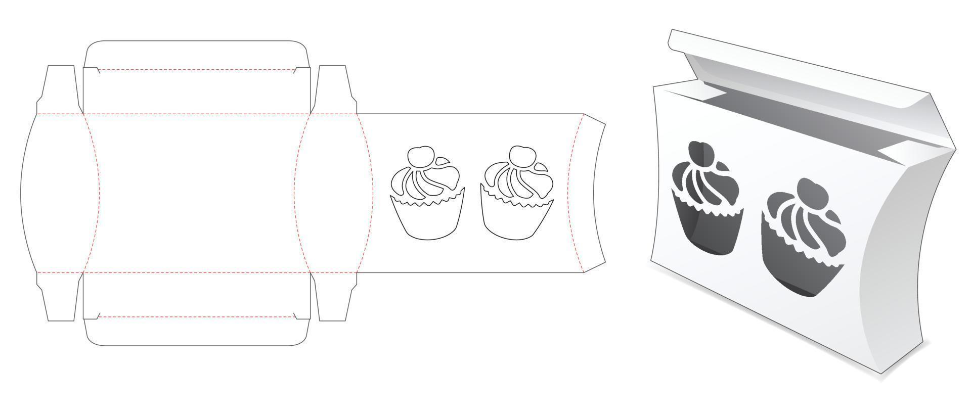 Curved box with cup cake windows die cut template vector