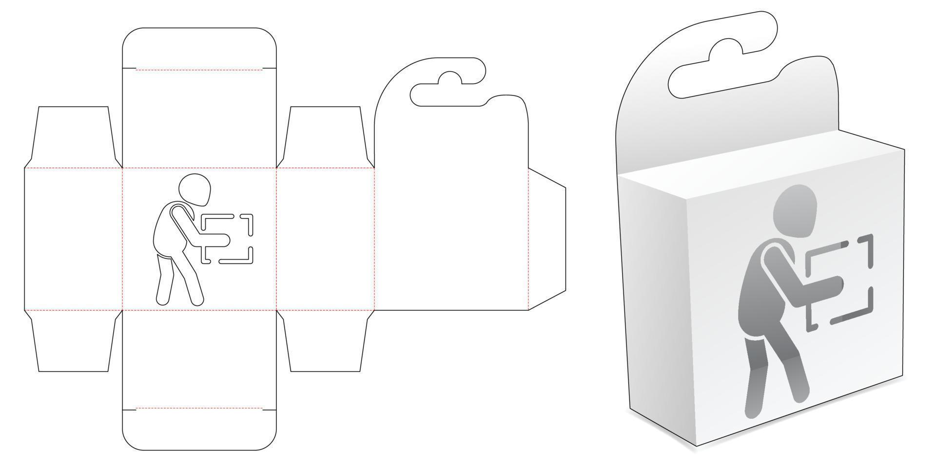 Mini caja colgante con plantilla troquelada de ventana de icono de repartidor vector