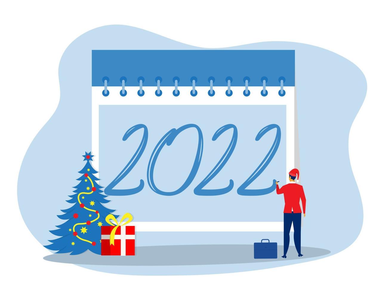Businessman writing on celebrate with calendar on New Year's Eve Or Christmas Concept Vector Illustration