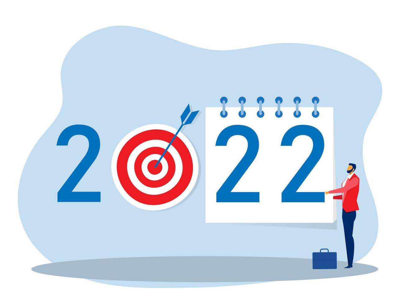 a calendar plan goal 2022 ,A businessman tears off a calendar sheet of the outgoing year. Parting with coming year. Vector illustration flat design.