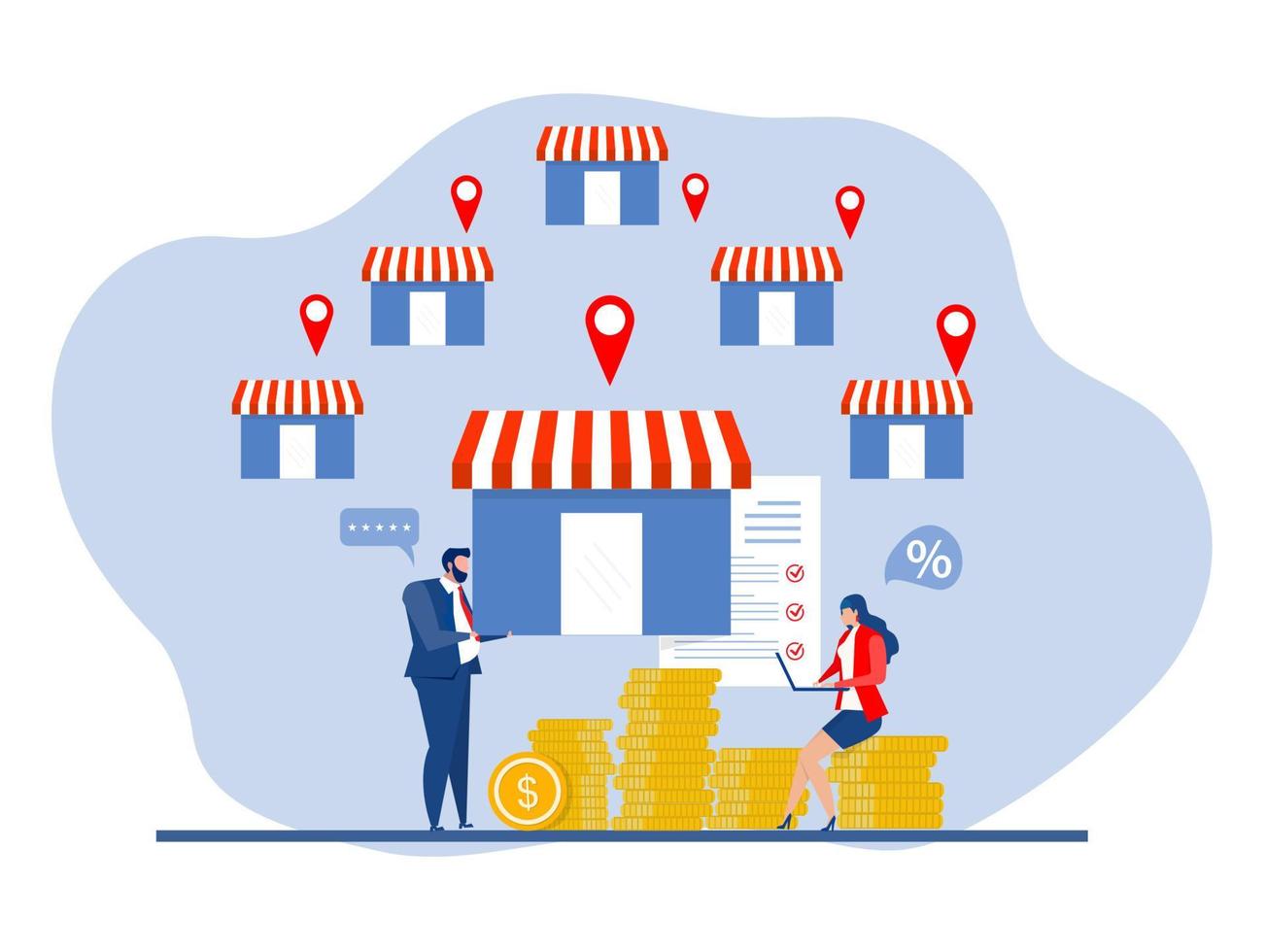 Franchise shop business,People shopping and Start Franchise Small Enterprise, Company or Shop with Home Office,vector illustrator vector