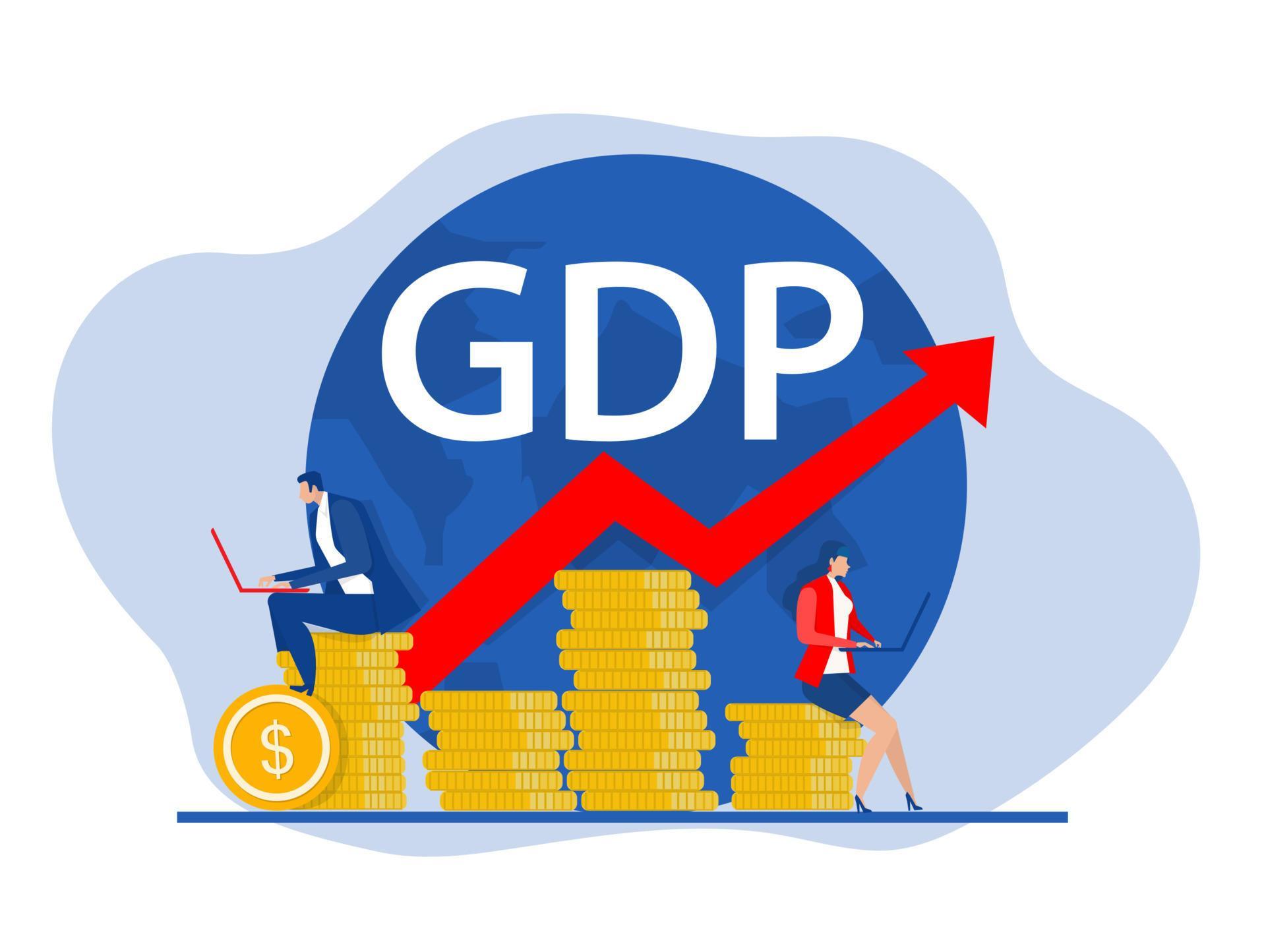 GDP or gross domestic product rate with Growth arrow chart and globe GDP or gross domestic product rate with Growth arrow chart and globe