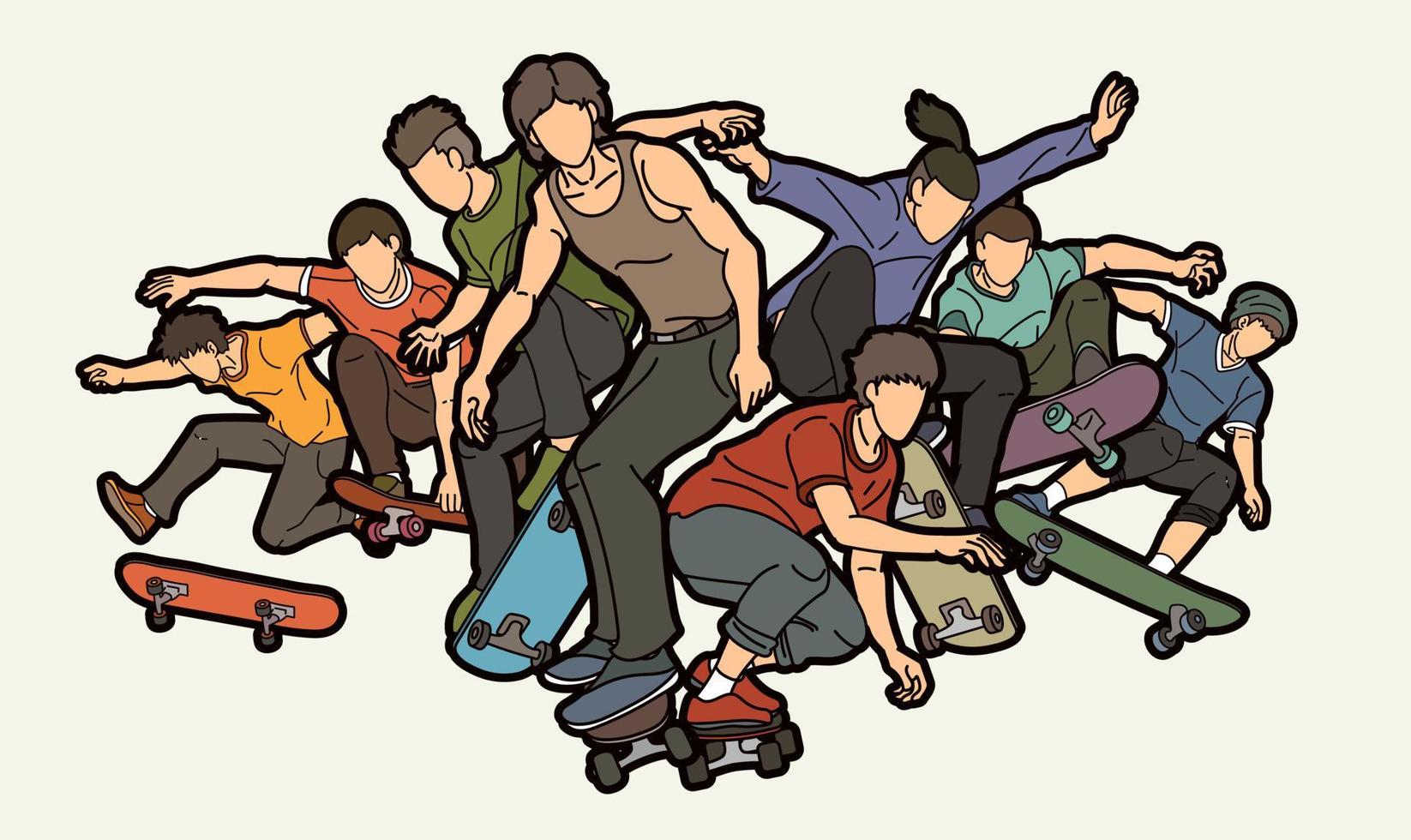 Group of Skateboarder Men Players vector