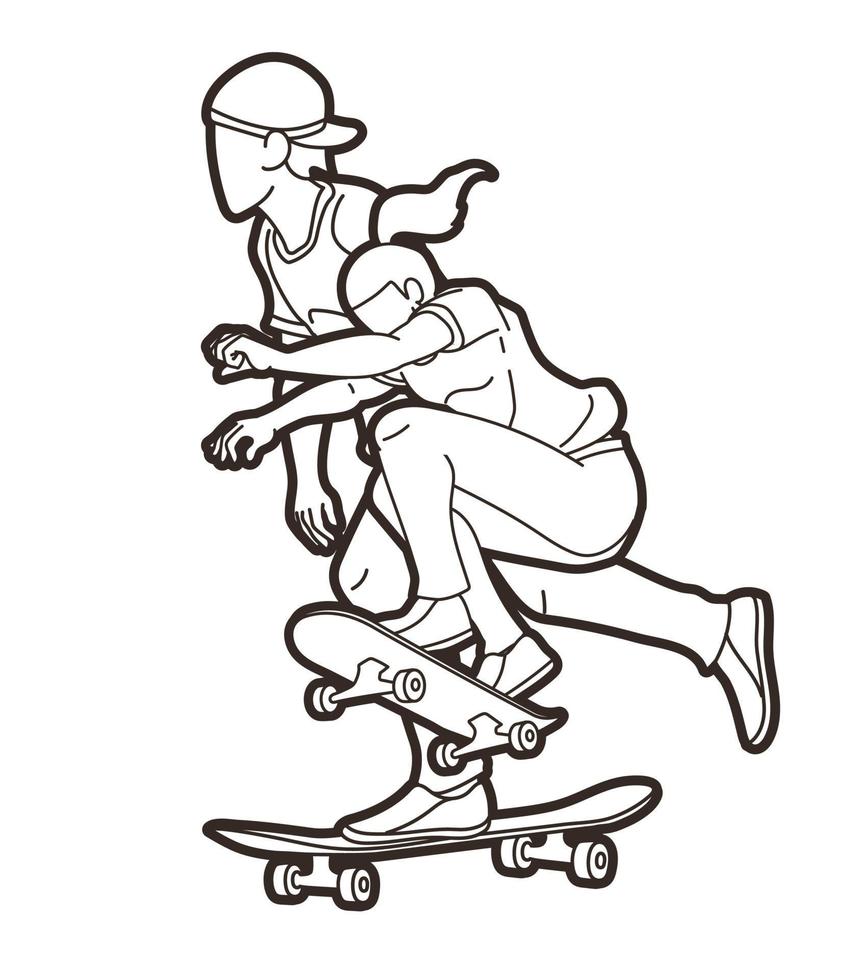 Outline Skateboarder Action Skateboard Sport Vector