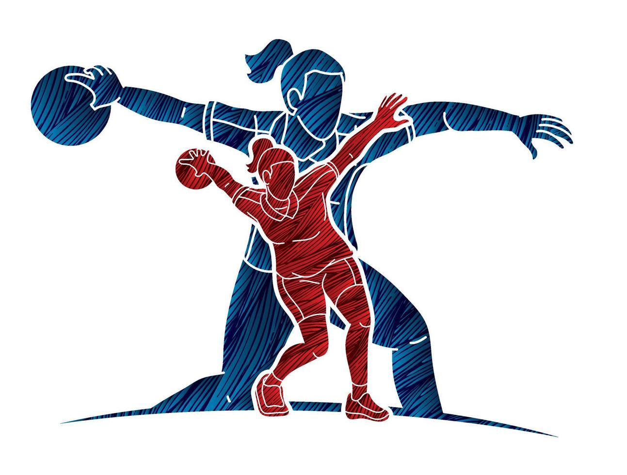 Silhouette Group of Bowler Bowling Sport Action vector